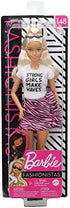 Barbie Fashionistas Doll #148 with Long White Blonde Hair Wearing Graphic T-Shirt, Pink Animal-Print Skirt, Translucent Black Shoes & Sunglasses, Toy for Kids 3 to 8 Years Old