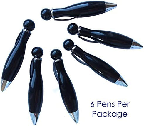 Short & Fat Mini Ballpoint Pen for Arthritis (6 Pack) | Classy Black Barrel with Black Ink