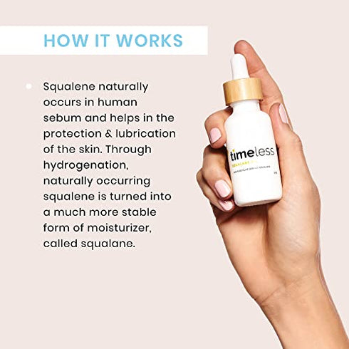 Timeless Skin Care Squalane Oil 100% Pure - 8 oz - Lightweight, Plant-Based Dry Oil - Improves Skin Elasticity & Radiance - Regulates Oil Production - All Skin Types, Including Acne-Prone Skin