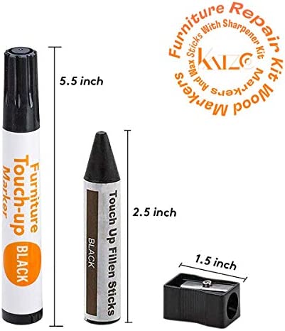 Katzco Wood Furniture Repair Kit Wood Markers For Scratches - Set of 13 - Markers and Wax Sticks with Sharpener - Wood Floor Scratch Remover Cover-Up for Tables, Desks