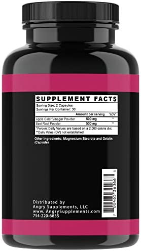 Angry Supplements Apple Cider Vinegar + Beet Root Capsules, Detox Pills, Nitric Oxide + Energy Booster (2-Bottles)