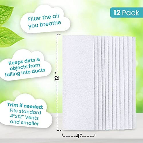 Air Vent Filters 1 Pack of 12 - 4" x 12” – Register Vent Filters – AC Unit or Heater Vent Filter Electrostatically Charged for Dust, Smoke and Pollen – AC Vent Filter – Essential Oil Diffuser