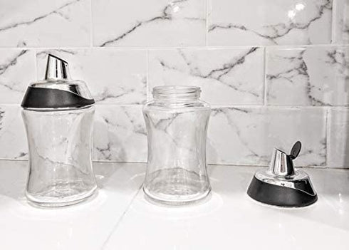 J&M Design Sugar Dispenser Shaker w/ Pour Spout For Coffee Bar Accessories , Tea Organizer Station Essentials , Coffee Gifts & Kitchen Baking w/ Easy Spoon Pouring Lid - 7.5oz Glass Jar Container Bowl