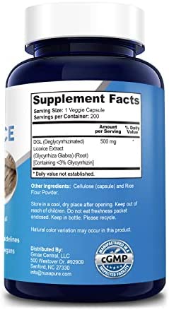 DGL Licorice Extract 500 mg 200 Veggie Capsules (Vegan,Non-GMO & Gluten-Free)