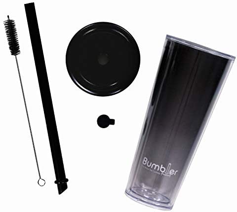 BUMBLER Original Boba Tea Tumbler - Black - SMOOTHFlow Wide Smoothie Straw & Plug - Upgraded Durability - Keeps Drinks Cold/Hot - 2x Vacuum Insulated Pearl Milk Bubble Tea Cup - 24 Oz Tumbler