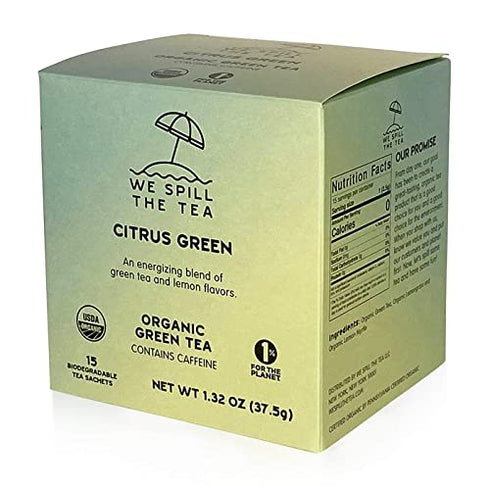 Organic Citrus Green Tea (1 Box, 15 Tea Bags) - We Spill The Tea Organic Tea | Brew Hot or Iced | Natural Detox Tea