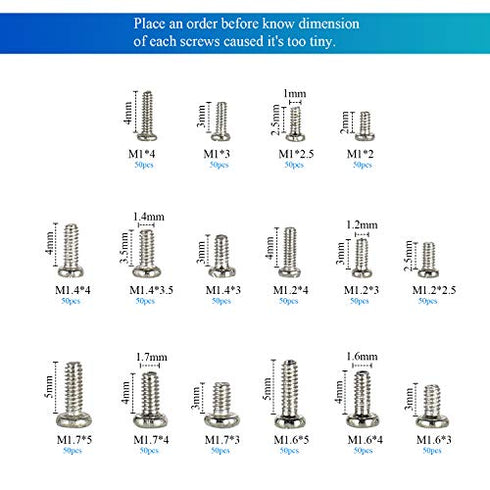 HanTof 800pcs M1/M1.2/M1.4/M1.6/M1.7 Tiny Screws for Electronics, Very Small Phillips Pan Head Machine Screws, Micro screws, Mini Screws Assortment Kit for Electronic Repair,Nickel-Plated Carbon Steel