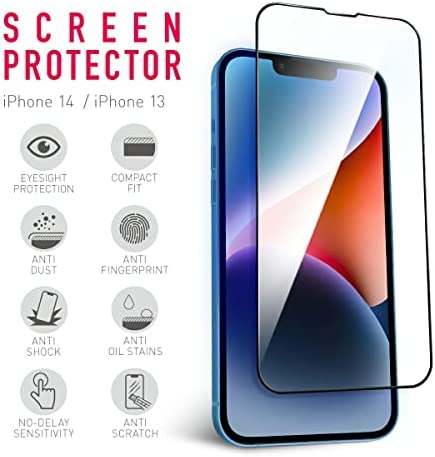 ROFI Anti Blue Light Screen Protector Universal Compatible with iPhone 14/iPhone 13&13 Pro in 6.1 Inch Full Coverage Tempered Glass Protector+Back Screen Protector Ultra Clear Eye Protector 9H Hardness Bubble-Free Easy Installation