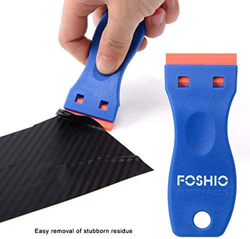 FOSHIO Plastic Razor Blade Scraper Include 2PCS Scraper Tool and 100PCS Blades for Gasket Remover, Labels Decal and Adhesive Remover for Windows and Glass,Blue