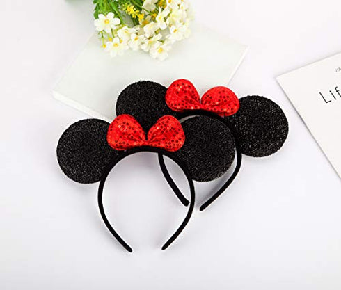 FANYITY Mouse Ears Headbands Sequin Hair Band for Girls Women Boys Party, 3 Pieces