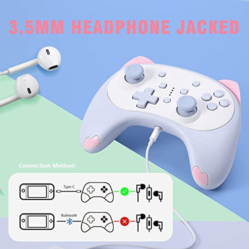 IINE Cute Switch Controller, Bluetooth Cartoon Kitten Nintendo Switch Controllers Wireless, Kawaii Light Switch Gaming PC Controller with TURBO/ Double Vibration Function