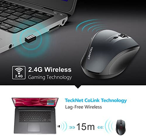 TECKNET Wireless Mouse for Laptop, 2.4G Wireless Computer Mouse with 3200 Adjustable DPI, 30 Months Battery, Ergonomic Grips, 6 Buttons Cordless Mouse, Portable Optical USB Mouse for PC, Laptop, Mac