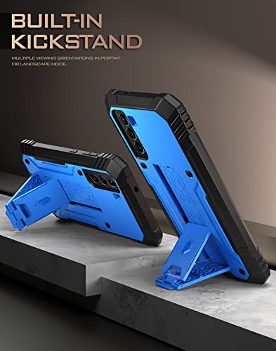 Poetic Revolution Series Case Designed for Samsung Galaxy S21 FE 5G, Built-in Screen Protector Work with Fingerprint ID, Full Body Rugged Shockproof Protective Cover Case with Kickstand, Blue