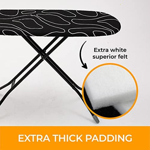 Ironing Board Cover and Pad Extra Thick Heavy Duty Padded 4 Layers, Silver Coated Ironing Board Cover, Non Stick Scorch and Stain Resistant Standard Size 15x54 with Elasticized Edges (Circle Black)