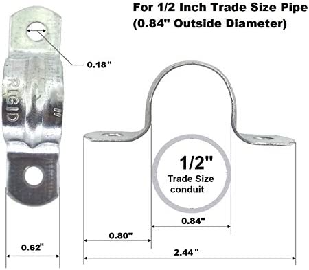 Rigid Pipe Strap Clamp Hanger, 2 Holes, Galvanized or PVC Pipes, IMC Conduit (10, 1/2 Inch)