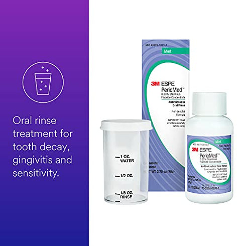 3M PerioMed Stannous Fluoride Oral Rinse with Mixing Cups, 0.63%, Concentrate, Mint, 2.75 oz. Bottle