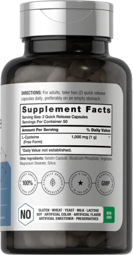 L Cysteine 1000mg | 100 Powder Capsules | Non-GMO, Gluten Free Supplement | by Horbaach