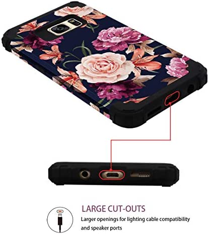 Samsung S7 Case,S7 Phone Case,Casewind Samsung Galaxy S7 Case Floral 3 in 1 Hard PC Soft Silicone Heavy Duty Hybrid Protection Shockproof Anti-Scratch Rugged Bumper Cover for Galaxy S7 Case,Navy Blue