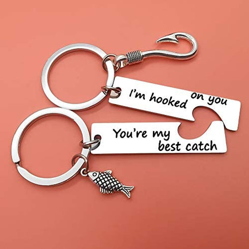 Couple Keychain Gift I'm Hooked on You You're My Best Catch Keychain His and Hers Jewelry Keychain Set Gift for Dad Couples Boyfriend Girlfriend Christmas Gift Valentine's Gift Anniversary Keychain Gift