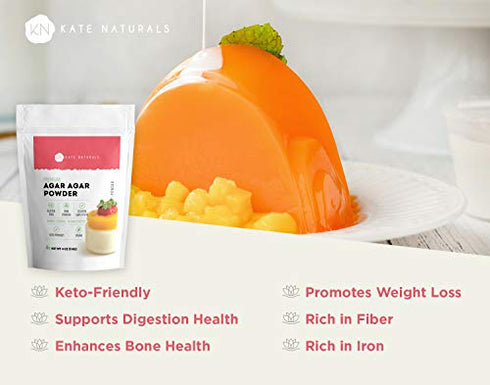 Agar Agar Powder for Vegans, Baking, and Petri Dishes (4oz) - Kate Naturals. Substitute Unflavored Gelatin Powder & Thickener for Vegan Jello & Gelatin Sheets. Keto-Friendly, Non-GMO & Gluten Free
