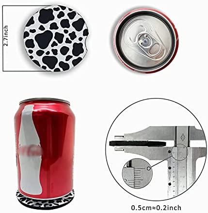 Car Coasters for Drinks Absorbent, Cute Car Coasters for Women & Man,Cup Holder Coasters for Your Car with Fingertip Grip, Auto Accessories for Women & Lady,Snow Leopard Pack of 2?Cow?