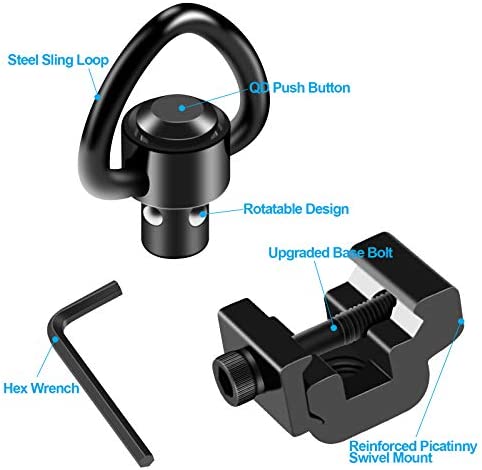 FANGOSS 1" Two Point Sling Picatinny Rail Mount Attachment with 1 Inch Sling Swivels Triangle Loop for Outdoors - 2 Pack