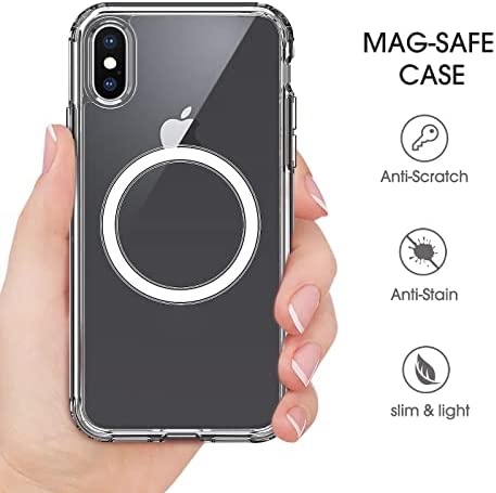 amCase Clear Case with Built-in Magnets Compatible with MagSafe, iPhone X/Xs (5.8"), Support Wireless Charging and Magnetic Stand, Strong Magnetic, Shockproof Protective