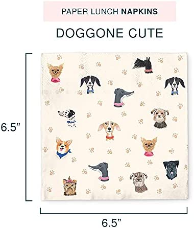Paper Lunch Napkins by Studio Oh! - Doggone Cute - Pack of 40 - Full-Color Art - 3-Ply Strong & Durable, Easy Cleanup - for Everyday & All Occasions