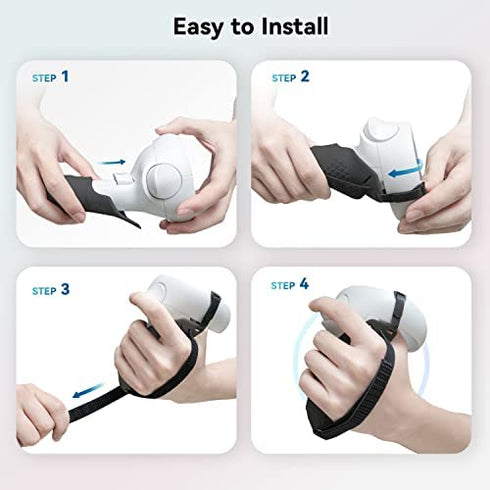 CNBEYOUNG Touch Controller Grip Cover Compatible with Meta/Oculus Quest 2, Anti-Throw Handle Sleeve Oculus Quest 2 Accessories with Nylon Adjustable Wrist Knuckle Strap(Black)