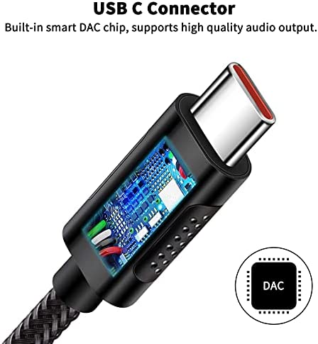 USB C to 3.5mm Headphone Adapter, ACAGET USB Type C Dongle Audio Jack Converter DAC Chip Braided Cable Aux Earbuds Adapter for Samsung S21+ Ultra S22 S20 FE Galaxy A53 OnePlus 9 10 Pro Pixel 6 7 Black
