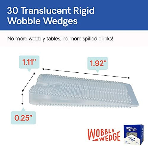 WOBBLE WEDGES Rigid Plastic Shims, 30 Pack - Made in USA - Multi-Purpose Shim Wedges for Home Improvement & Work - Plastic Wedge Furniture Levelers, Table & Toilet Shims, Leveling Feet - Translucent