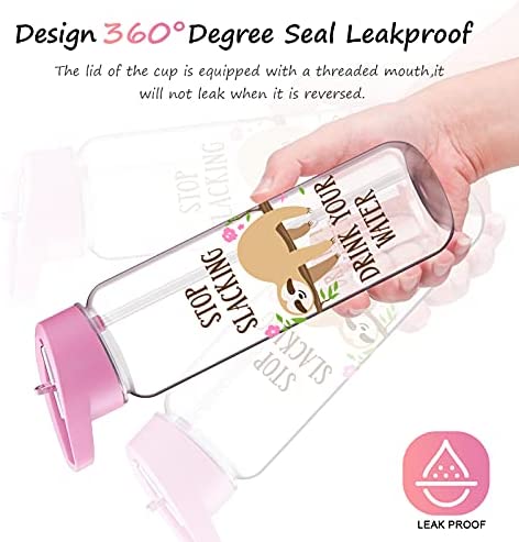MELANIE'S POWER 24oz Motivational Sports Water Bottle with Time Marker, 720ml Water Bottle with Straw Leakproof BPA-Free Water Bottle for Children Cycling, Hiking( Sloth)