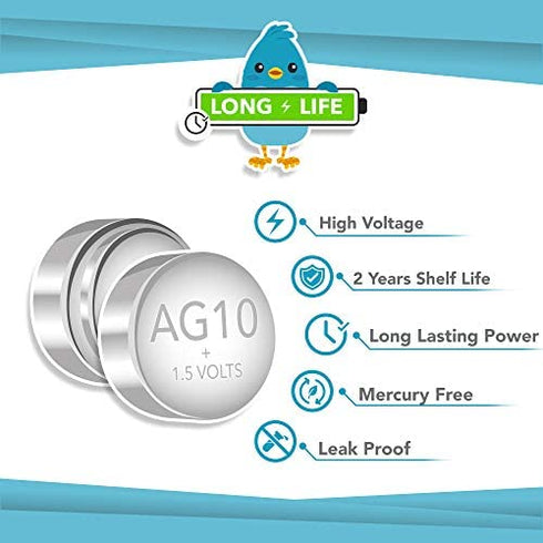 DITTY BIRD 20 Pack LR1130 AG10 Batteries 1.5V Alkaline Button Cell Battery for Musical Sound Book Toy Watch