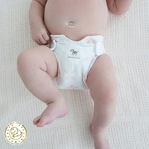 SmartNappy Cotton Muslin by Amazing Baby, NextGen Hybrid Cloth Diaper Cover + 1 Bi-fold Reusable Insert + 1 Reusable Booster, Springfield, Pink, Size 1, 5-10 lbs