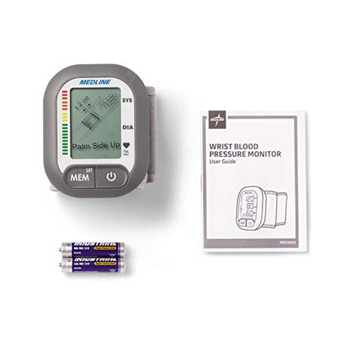 Medline Digital Wrist Blood Pressure Monitor, BP Cuff with Batteries Included (60 Reading Memory)