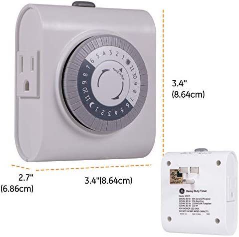 GE 24-Hour Heavy Duty Indoor Plug-in Mechanical Timer, 2 Grounded Outlets, 30 Minute Intervals, Daily On/Off Cycle, for Lamps, Seasonal, Christmas Tree Lights and Holiday Decorations, 15075