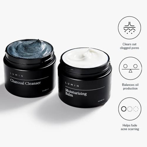 Lumin - Fundamental Duo Set - Skin Care Kit for Men - Charcoal Face Wash and Moisturizer - Cleanse, Protect and Fight Signs of Aging