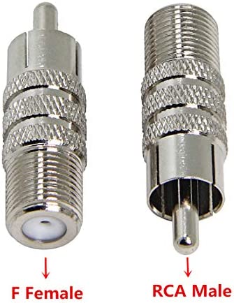 Coax to RCA Adapter, 2-Pack F Female to RCA Male Convertor, Coaxial Cable Connector for Subwoofer, Receiver, Game Console, TV, Monitor