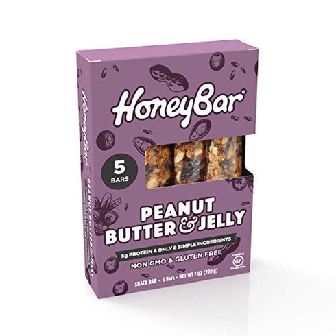 HoneyBar Snack Bar, Peanut Butter & Jelly, Gluten-Free, Non-GMO, Vegetarian, 1.4 oz bar, 5 count