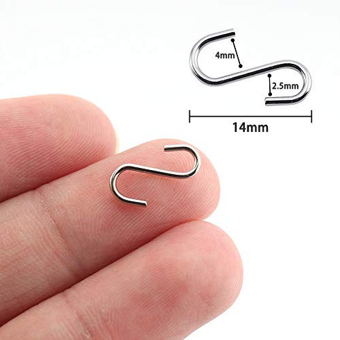 Rhinocats S Hooks, Small S Hooks?Mini S Hooks? 200 Pack Stainless S Shaped Hooks, 14mm Length ?Heavy Duty for Hanging