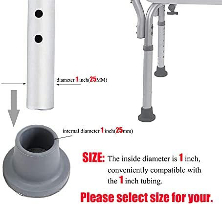 Replacement Feet for Shower Chair Bath Seat, shower stools and transfer bench, non-skid Shower Bench and Tub Transfer Benches Rubber Suction Cup Feet, Metal Insert Reinforced(Pack of 4) (1" I.D, Grey)
