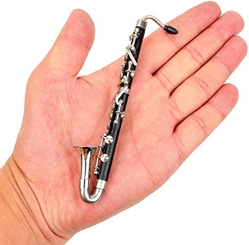 Dselvgvu Miniature Bass Clarinet with Stand and Case Mini Musical Instrument Mini Bass Clarinet Miniature Dollhouse Model Christmas Ornament (5.12")