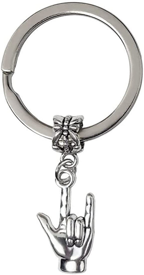 I love you sign language keychain, silver american sign keychain, love charm, ASL charm, sign language key ring,I love you ASL charm