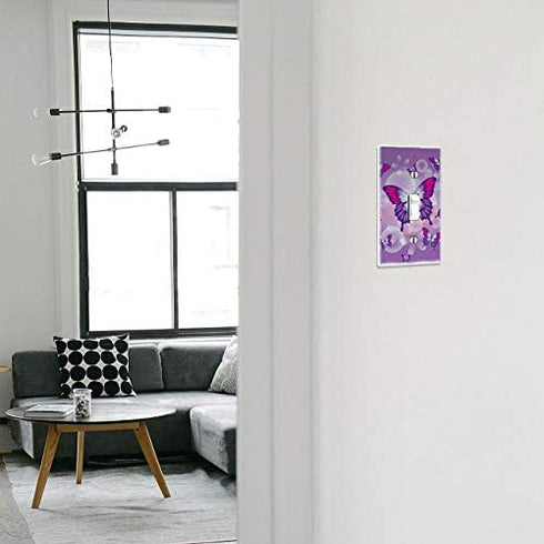 WIRESTER Single Gang Toggle Light Switch Plate/Wall Plate Cover - Pink Purple Butterfly