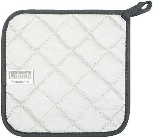 100% Cotton Kitchen Everyday Basic Terry Pot Holder Heat Resistant Coaster Potholder for Cooking and Baking Set of 5 Mineral Gray