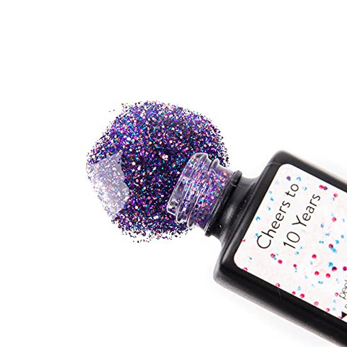 Sensationail Gel Nail Polish, “Cheers to 10 Years” Clear with Purple Glitter For up to 2 Weeks of Dazzling Color, LED Nail Lamp Required, Long-Lasting Finish, No Dry Time, 0.25 Fl Oz