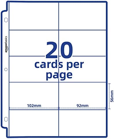 Amazon Basics Plastic Business Card Holder, Protector Sleeves for 3-Ring Binder, Transparent, 25-Pack