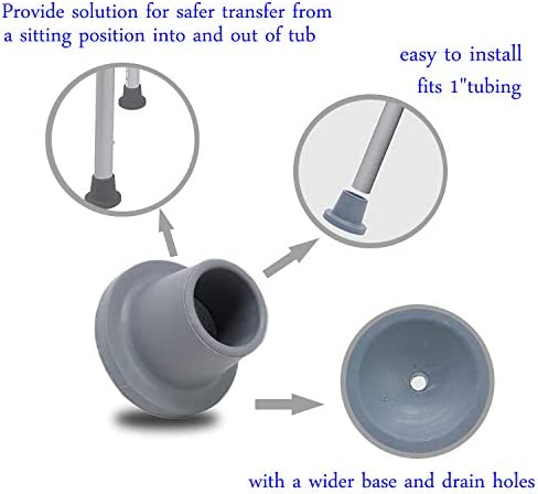 Replacement Feet for Shower Chair Bath Seat, shower stools and transfer bench, non-skid Shower Bench and Tub Transfer Benches Rubber Suction Cup Feet, Metal Insert Reinforced(Pack of 4) (1" I.D, Grey)