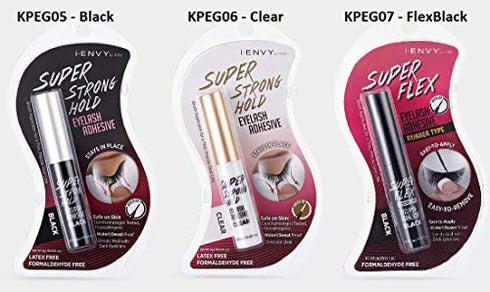 i-Envy by Kiss Super Strong Eyelash Adhesive Black (KPEG05) & Clear (KPEG06) Combo Pack Brush On Latex Free