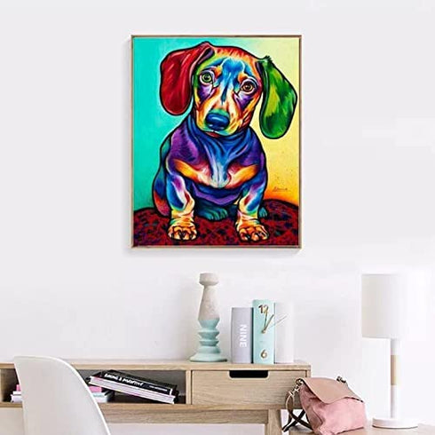 MXJSUA DIY 5D Diamond Painting by Number Kits for Adults, Dachshund Sausage Dog Diamond Painting Kits Round Drill Diamond Art Kits Picture Arts Craft for Home Wall Art Decor 11.8x15.7 Inch